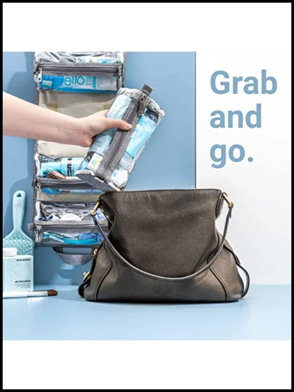 Roll-Up Travel Makeup Organizer with 4 Removable Compartments